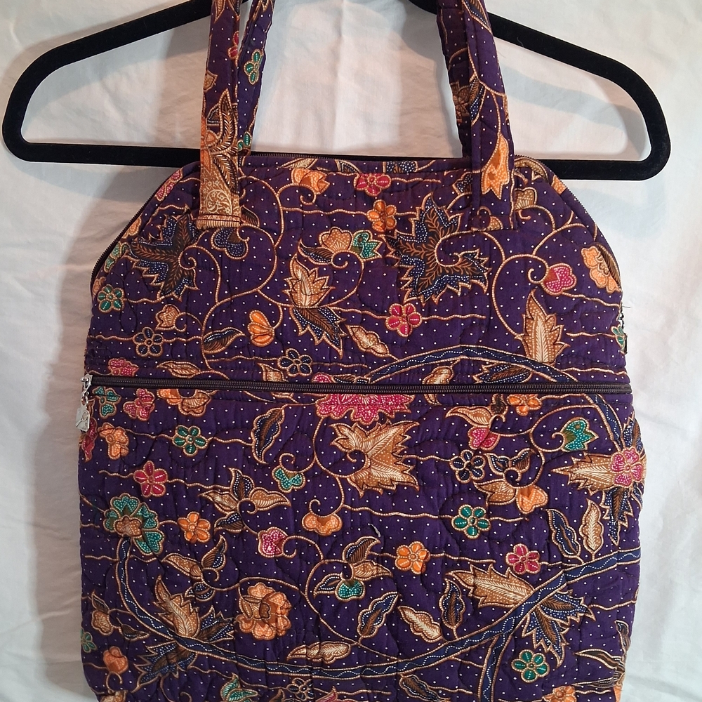 Quilted Purple Floral Tote Bag with Red Interior - Picture 7 of 7